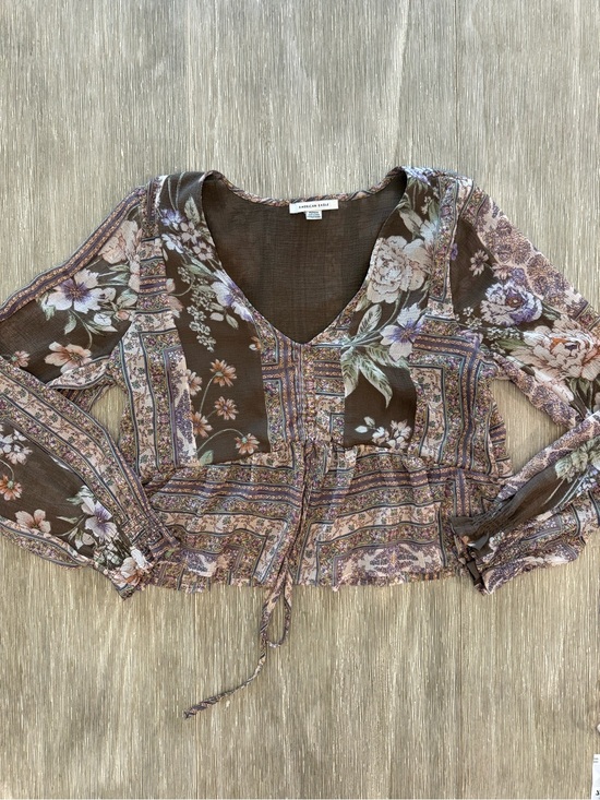 American Eagle Outfitters Tops - American Eagle Outfitters Brown Floral V-Neck Tie-Front Crop Top side M
